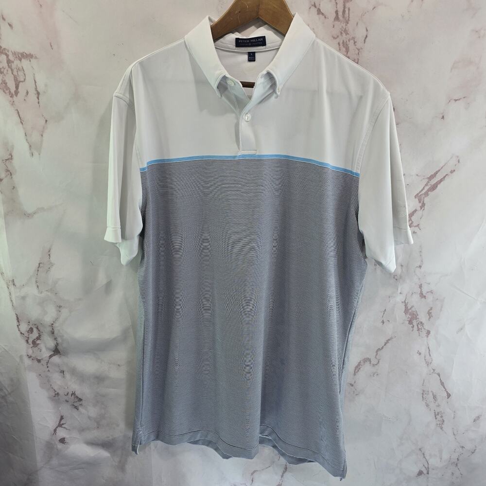 Peter Millar Shirt Mens Large Blue White Polo Striped Short Sleeve Golf Culligan